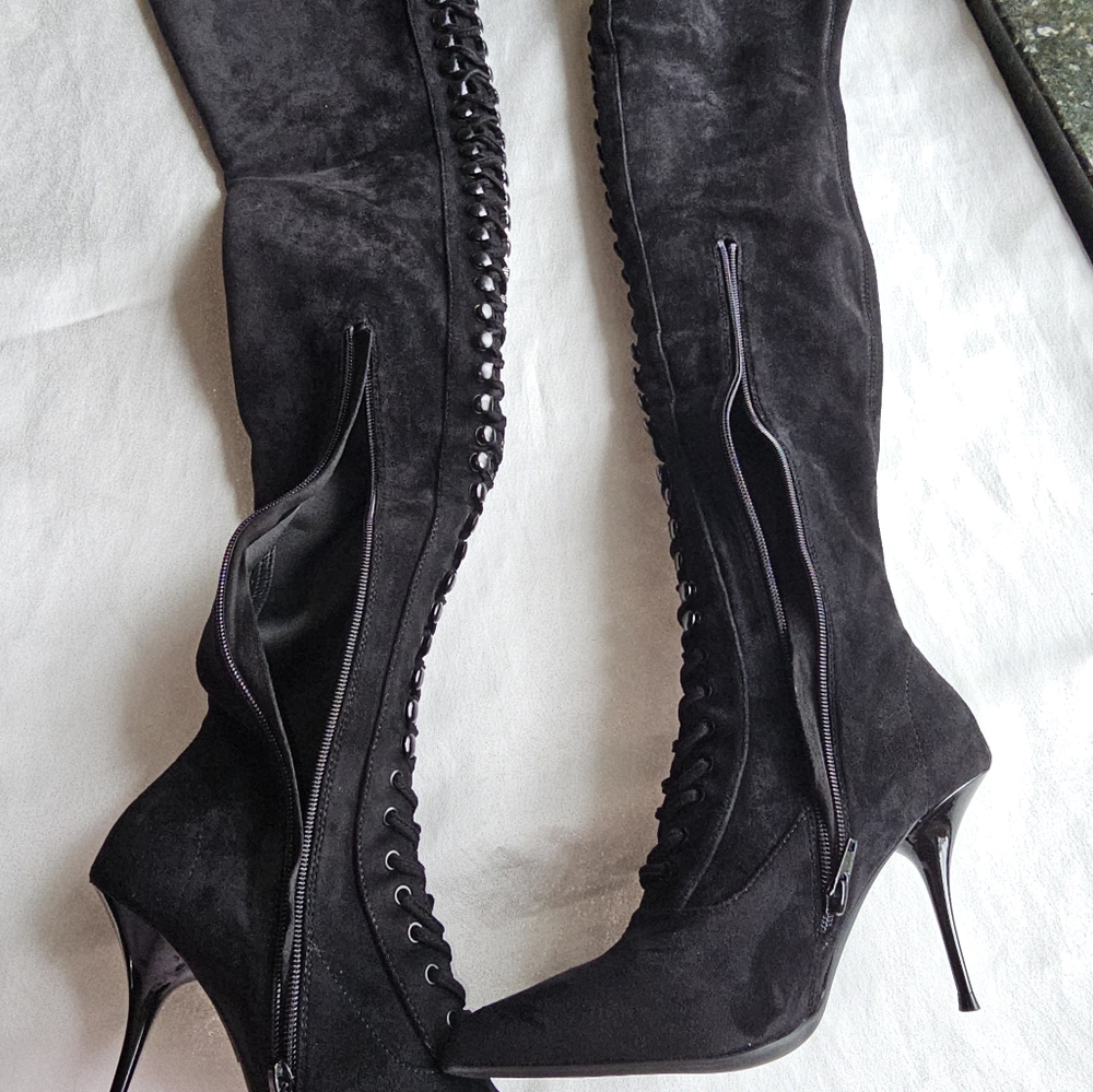 Jeffrey Campbell BURNED BLACK SUEDE Over The Knee  Boots Sz 6.5 - Picture 14 of 16